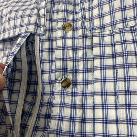 Drake Waterfowl Shirt Mens Small Blue Checkered Short Sleeve Vented Breathable - Picture 8 of 12